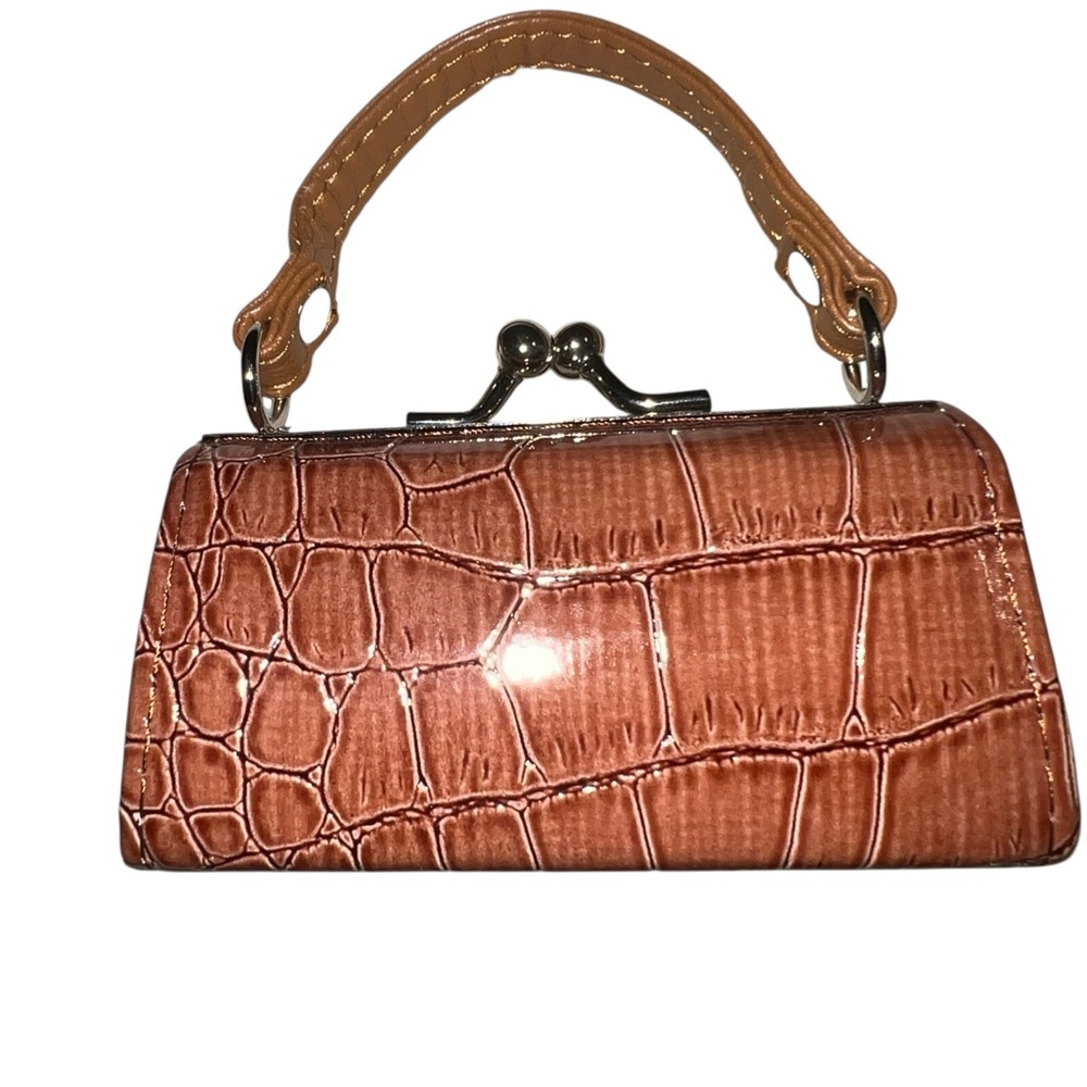 Classic Tan Crocodile-Embossed Women's mini handBag style lipstick holder.